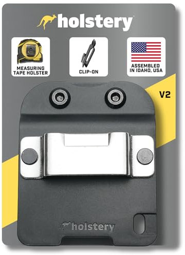 Holstery TapeMaster V2 Maßbandhalter zum Anklippen, flaches Maßbandholster für Gürtel, Werkzeugtaschen, Taschen oder Hosen