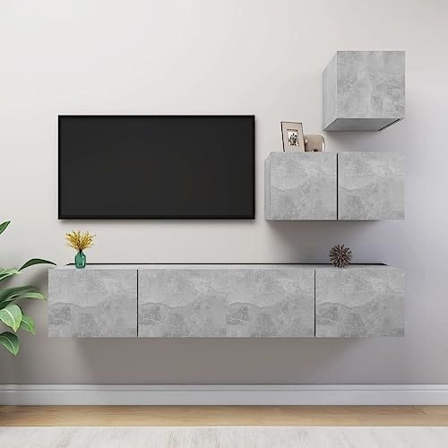 Centres de divertissement et meubles TV, 4 pièces Meuble TV en bois gris béton