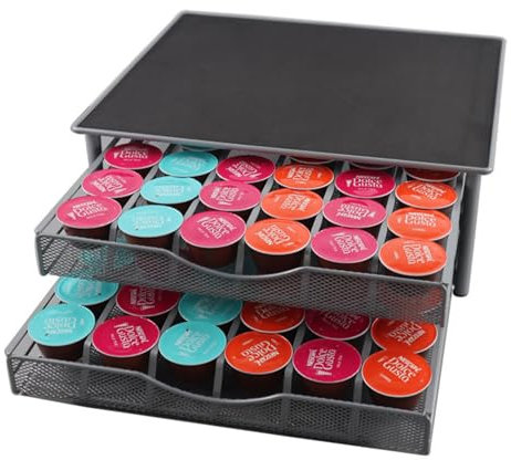 Zjyufy Kaffeekapselhalter, 2 Etagen Metall Kapselhalter Aufbewahrungsschublade für 72 Kapseln, Stapelbare Kaffeekapseln Organizer Box, Kaffeemaschinenständer für Dolce Gusto Kaffeepads (Schwarz)