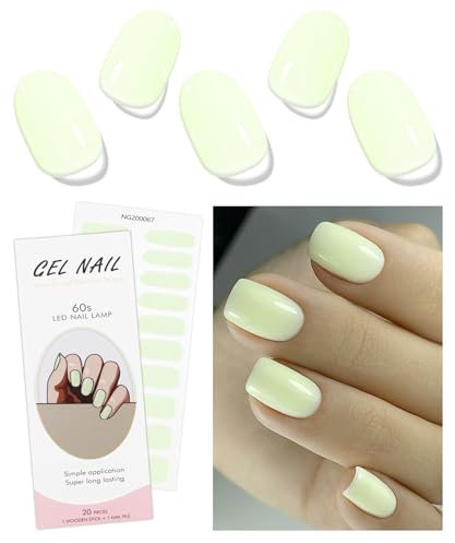 JMEOWIO Gel Nail Stickers Green Yellow Semi Cured Gel Nail Strips Wraps UV/LED Nails Art Design Decoration Accessories