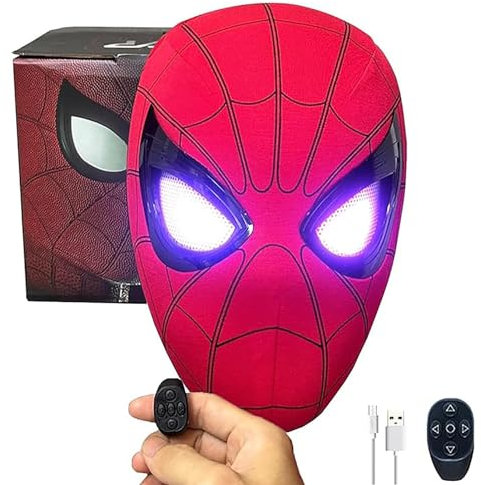 TANTOYO Spider Hero Remote Control Movable Mechanical Eyes, Realistic Spider Super Hero Full Mask Moving Lenses Cosplay, Wearable Movie Prop Mask Great Gift for Man and Kids