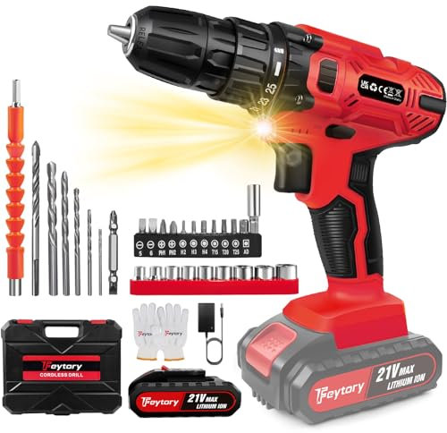 21V Cordless Power Tool Kit, Handheld Screwdriver Set with 25+1 Torque Setting, 1.5AH Li-ion Battery, 2-Gear Combi Drill, Safety Lock 3/8 Chuck, 29 Accessories & Carrying Case