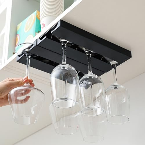 GisWell Weinglashalter Hängend - 2 Stück Gläserhalter zum Aufhängen Weinglas Halterung Selbstklebend Kein Bohren unter dem Schrank für Küche Bar Restaurant Hotel Schwarz