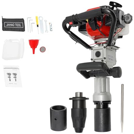 Fridgestea 2-IN-1 Benzin Pfahlramme, 32,7cc 2-Takt Abbruchhammer, Stemmhammer Betonhammer Demolition Hammer mit 2 Hülsen, 1 Umrüstkopf, 1 Meißel, 1,45N.m, 7000 U/min
