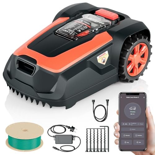 OKAYBOT Robot Tagliaerba con Filo Perimetrale 1400 m², Pendenza 47%, Altezza di Taglio 25-65mm, Controllo via App