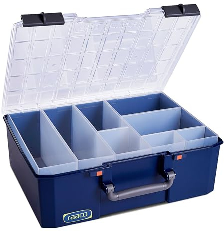 Raaco CarryLite 150 5x8 Sortierbox, 8 Einsätze, zur Kleinteile Ordnung | Leicht Sortierbox für Werkstatt, mit 8 Einsätze für Kleinteile, Traglast 20 kg, Sichere Aufbewahrung, Transparenter Deckel
