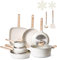 VEVOR 19 Piece Pots and Pans Set Nonstick, Granite Cookware Set, Induction Cookwares, Kitchen RV Cooking Sets with Frying, Sauce, Saute, Tempered Glass Lids, and Pan Protectors, White