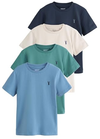 NEXT Jungen 4er-Pack Kurzarm-T-Shirts mit Hirsch-Stickerei Mineral Green/Blue Numeric_134