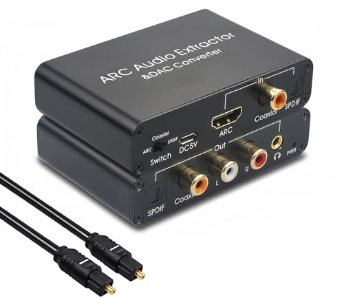 Rensaday HDMI ARC Audio Extractor mit DAC – SPDIF optisch/koaxial und RCA/3,5 mm Ausgang – 192 kHz 24 Bit für TV/Soundbar, 5.1-Kanal und CEC-Steuerung