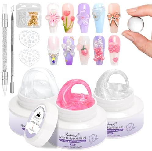 BISHENGYF Solid Nail Glue Gel,Grande Capacité Claire Gel 3d Nail Art,2pcs 30g Non Collante Sculpture 3d, Sculpture Claire SirèNe Perle Extension Clou Salon D’Art Clou Maison Diy (Rose)