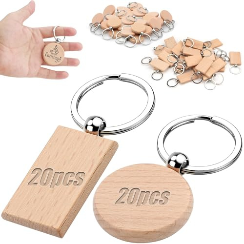 KGGZKG Porte-clés en bois brut rond vierge - Pendentif en bois personnalisé à peindre - Porte-clés en bois