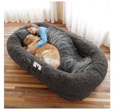 YFAURNDE Menschliches Hundebett,Waschbares orthopädisches Hunde- und Menschenbett aus Kunstfell,Nap, großes, bequemes, orthopädisches Riesen-Sitzsack-Hundebett(Dark Gray)