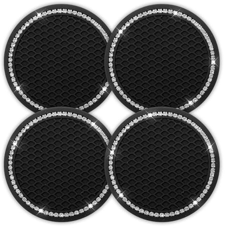4 Stück Car Coasters, Auto Deko Innenraum rutschfeste Einlagen für Kaffeebecher, Praktisches Autozubehör für Frauen, Glitzereffekt (Schwarze)