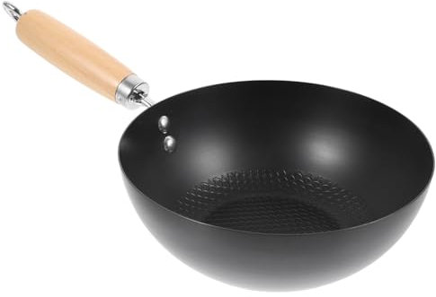 VICASKY Mini wok - Poêle japonaise en fer - Sans revêtement - Pour cuisinière à gaz - Antiadhésive - Pour BBQ, pommes de terre, œufs brouillés et poignée ergonomique