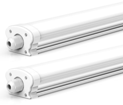 JESLED Feuchtraumleuchte LED 60CM 6500K Kaltweiß 15W 2600LM -2er Set | Einfache Montage Verknüpfbar Nassraumleuchte, IP65 Feuchtraum Werkstattlampe für Büro Keller Garage