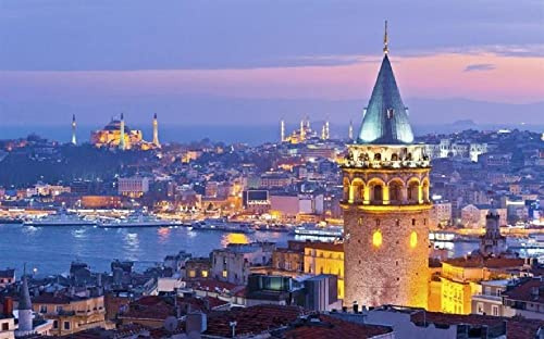 VGJM Sunset Ships Istanbul Cityscape DIY 5D Diamond Painting by Number Unique Kits Home Wall Decor Crystal 40x40cm