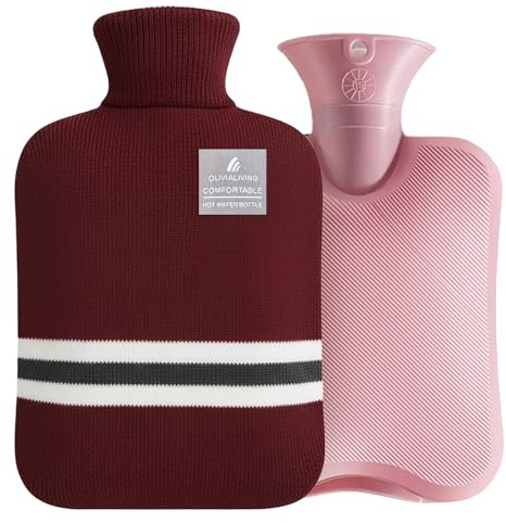 OliviaLiving sac d’eau chaude bouteille d’eau chaude 2000ML chauffe et compresse froide chaude recongelée avec rayures classiques pour soulager la douleur thérapie froide chaude (Bourgogne)