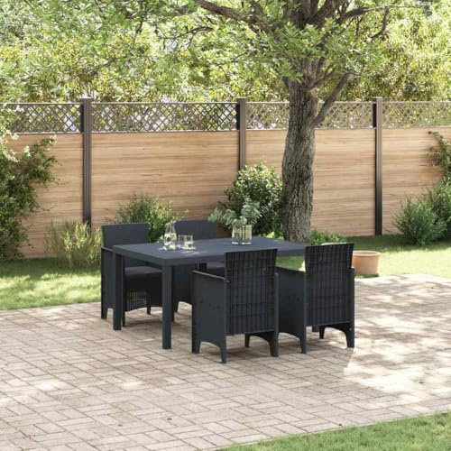 QJBSAVVA Gartenmöbel Set 5-Teilig Anthrazit Poly-Rattan Esstisch 150x100x73 cm mit 4 Stühlen & abnehmbaren Kissen Modernes Design Robust und Langlebig für Balkon Terrasse Garten
