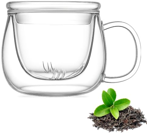 Teeglas mit Sieb und Deckel, Teeglas Teetasse 500ml, Teegläser mit Henkel | Hitzebeständiges Borosilikatglas Tee Tassen Set Teebecher Glas, für Losen Tee, Teeblumen