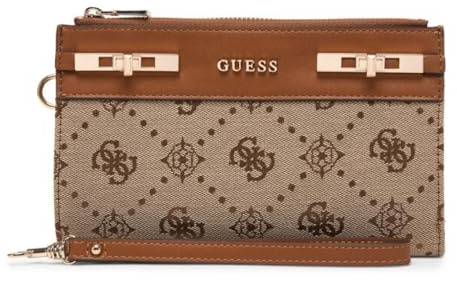 GUESS Geldbörse Melinda Logo SLG Double Zip Organizer Latte Logo Hellbraun