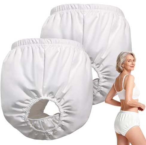 Florith 2 Pack Unisex Washable Adult Waterproof Diaper Covers for Incontinence, Leak-Proof Protection, Comfortable Adjustable Rubber Pants (White, L)