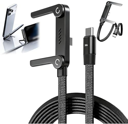 2-in-1 Invisible Stand Charging Cable, Multi Charger Cord with Type C, 240W Fast Charging Stand Data Cable, Multi-Angle Adjustable Stand, 5 FT for Smartphones,Tablets,Laptops,and Gaming Devices