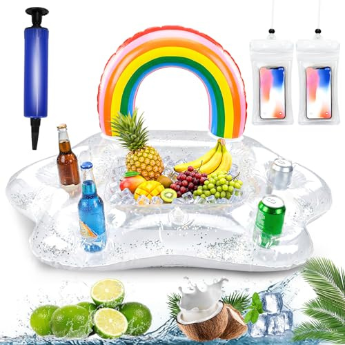 Qivra Aufblasbarer Getränkehalter Schwimmender mit 2pcs Handy-Wasserschutzhüllen und 1pcs Luftpumpe, Aufblasbarer Getränkehalter Pool für Sommer Schwimmbad Party Pool Wasser-Spaß Strand Mottoparty