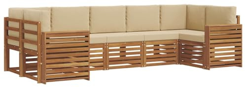 vidaXL Sofagarnituren 7 pcs Natur und Beige Massivholz Akazie, Akazienholz Gartenmöbel-Set, modernes Sofa, Coole Lounge, modulare Sitze, Pooldeck-Style