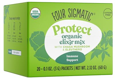 Four Sigma Foods Chaga Mushroom Elixir, Organic Chaga Mushroom Powder with Rose HIPS & Mint, Immune Support & Overall Wellness, 20 Counts of 0.1oz (3 G)