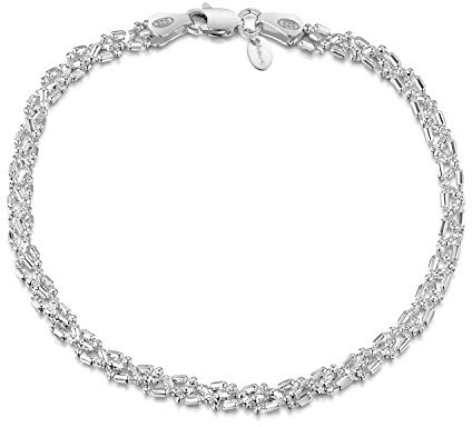 Amberta 925 Sterlingsilber Armkette - Diamantierte Kugelkette Armband - 3.5 mm Breite - Verschiedene Längen: 18 19 20 cm (18cm)