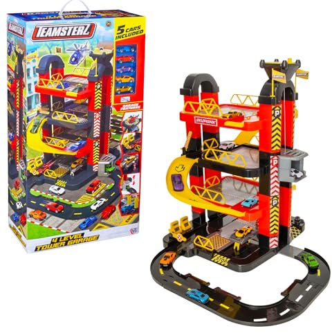CYPBRANDS 4 Level Tower Garage Standard 10 Autos Spielset - Gelb, Realistisch, Fahrzeug - Ab 3 Jahren
