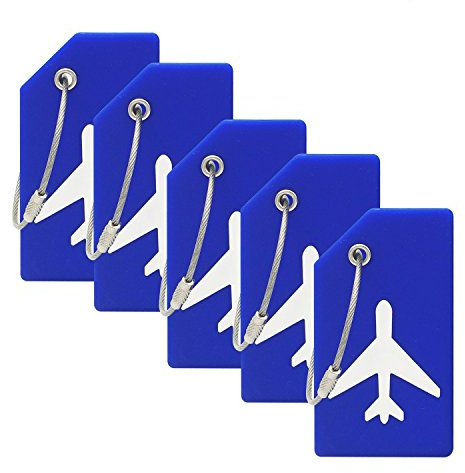 5PCS Luggage Tag with Name ID Card,Blue Silicone Luggage Tags for Suitcase