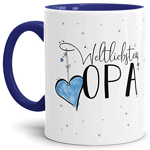 Tasse mit Spruch für den Weltbesten Opa - Kaffeetasse/Familie/Geschenk-Idee/Mug/Cup/Innen & Henkel Dunkelblau
