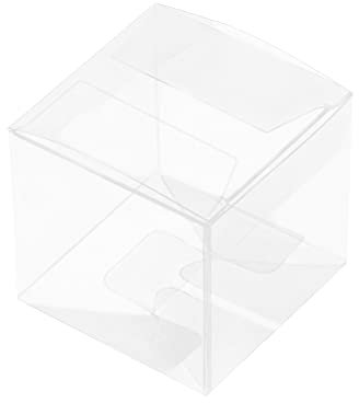 Shoze 100Pcs Clear Favour Boxes 5x5x5cm Cube Wedding Favour Boxes PVC Plastic Christmas Decorations Gift Packaging Box Sweet Film Covered Transparent for Candy Chocolate Valentine