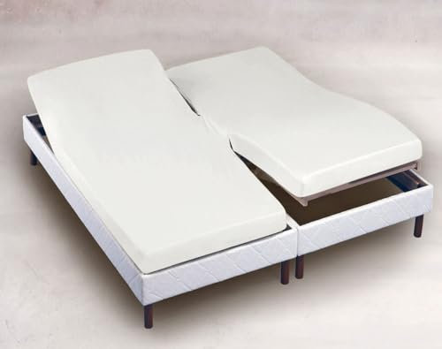 Alpes Blanc - Protège Matelas Imperméable - Spécial Lit électrique articulé Tête & Pieds Relevables – Protection Forme Drap Housse – Respirant et Silencieux - Blanc - 2 x 80 x 200 cm