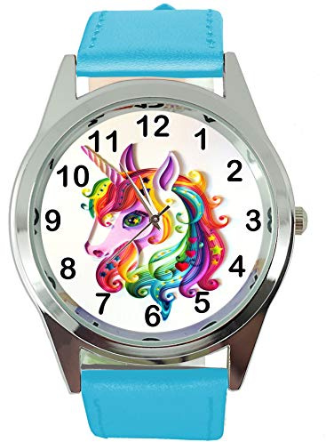 TAPORT® Womens Watch Analogue Quartz with Real Leather Band Blue Round Unicorn E1