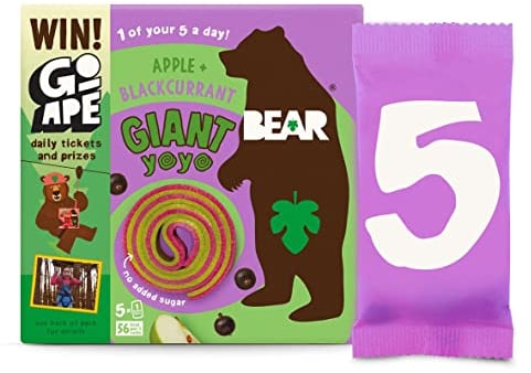 BEAR Giant Apple & Blackcurrant Yoyos - Dried Fruit Rolls - Healthy - Vegan - 20g (5 Packs)