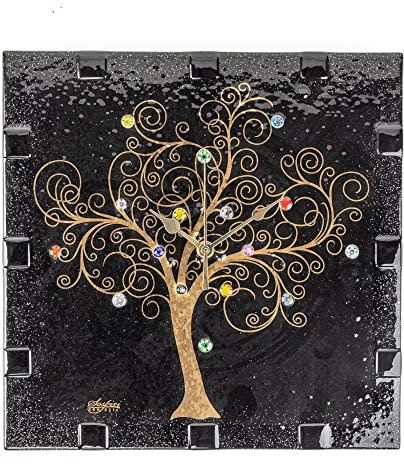 Sospiri Venezia Orologio da Parete Vetro Murano Meccanismo Silenzioso Decorato Murrine e Foglia Oro Idea Regalo Realizzato a Mano Made Italy (Nero 29x29 cm)
