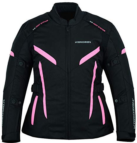 KEROZEN Motorcycle Jacket for Women, Armored, High Protection Biker Jacket (Black-Pink, L)