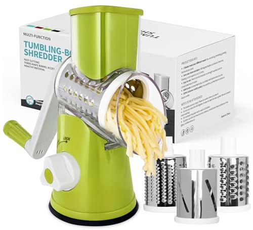 X Home Cortadora de verduras rotativa y resistente a cortes con 3 ralladores redondos de acero inoxidable, fácil de manejar y limpiar para la cocina