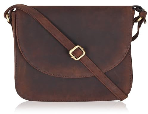 Kleine Umhängetasche aus echtem Leder im Vintage-Look für Damen, Braun (Braun Hunter), Medium