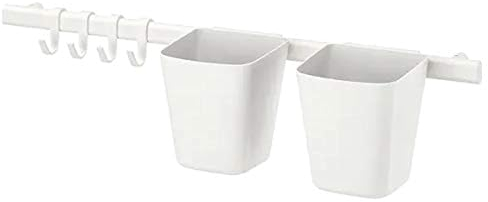 Ikea, Legierter Stahl, SUNNERSTA Schiene mit 4 Haken und 2 Behältern, Weiß