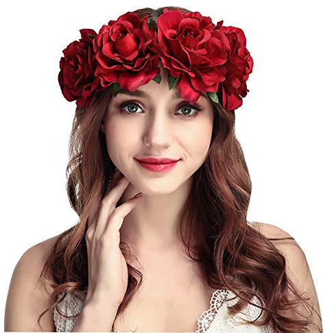 Floral Crown Headband Bridal Flower Garland Hairband Wedding Festival Rose Flower Hair Wreath Headpiece Boho Floral Crown Hair Accessories for Women Girls Festival Wedding Party Decoration Photography