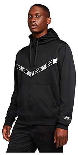 NIKE DM4672 M NSW Repeat PK FZ Hoodie Sweatshirt Mens Black/Black/White S