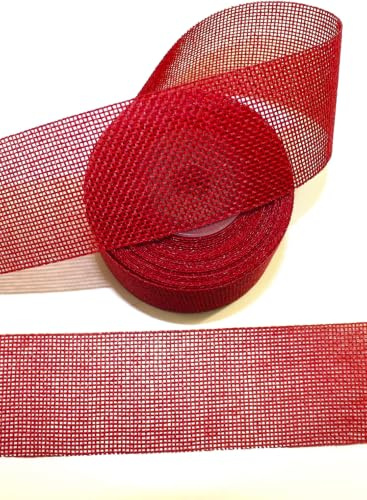 CaPiSo 25m Juteband 4cm Jute 40mm Leinen Dekoband Gitterband Schleifenband aus Naturjute Frostschutz Naturband nachhaltig Geschenke Geschenkverpackung Basteln Weihnachten (Rot, 25m)