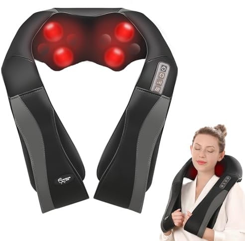CURECURE Neck Massager for Back and Shoulder, Shiatsu Shoulder Massager with Heat, Deep Tissue Shiatsu 3D Kneading Massage Gifts for Women/Men, Home and Office Use