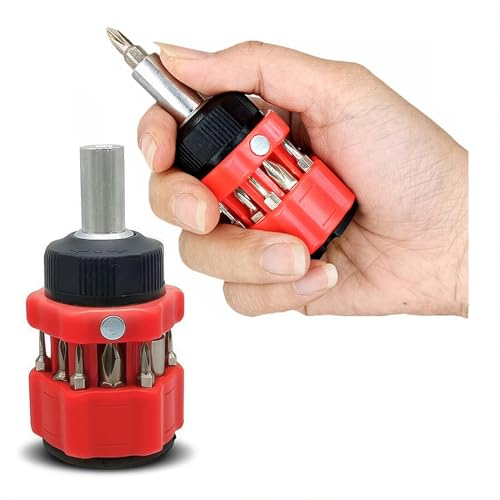 Opgifts 12-in-1 Kurzer Ratschen-Schraubendreher, Mini-Knarren-Schraubendreher, magnetisches Schraubendreher-Set mit mehreren Bits