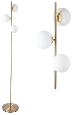 firstchoicelighting Modern Satin Brass Stem Floor Lamp with Opal Globe Glass Shades