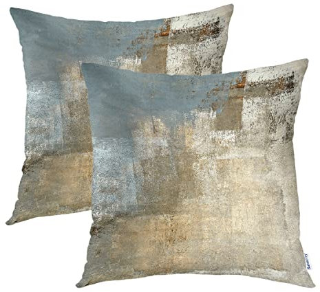 Batmerry Fundas de almohada de arte abstracto gris, fundas de almohada decorativas de pintura beige, tela mezclada para sofá, cama, cremallera invisible, 22 x 22 pulgadas