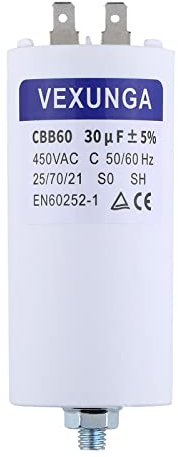 VEXUNGA Motorkondensator Anlaufkondensator 30µF 450V Kondensator 30uF 30 uF 450 Volt 45x95MM CBB60 kondensatoren Stecker M8 für Elektromotor